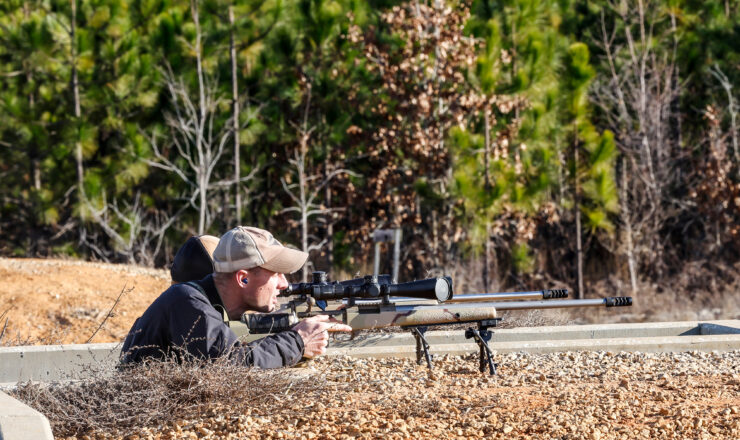 Spc. Dustin Carr and Staff Sgt. Jacob Blackburn, both shooter and instructors assigned to the U.S. Army Marksmanship Unit's service rifle team, identify and engage targets at the Mammoth Sniper Challenge at Fort Eisenhower, GA Jan. 5, 2023.The Service Rifle Team’s missions are to raise the standard of marksmanship and combat readiness throughout the Army and to enhance the Army’s recruiting effort. The team accomplishes the first element of its missions by conducting multiple Train the Trainer courses both at home and abroad.