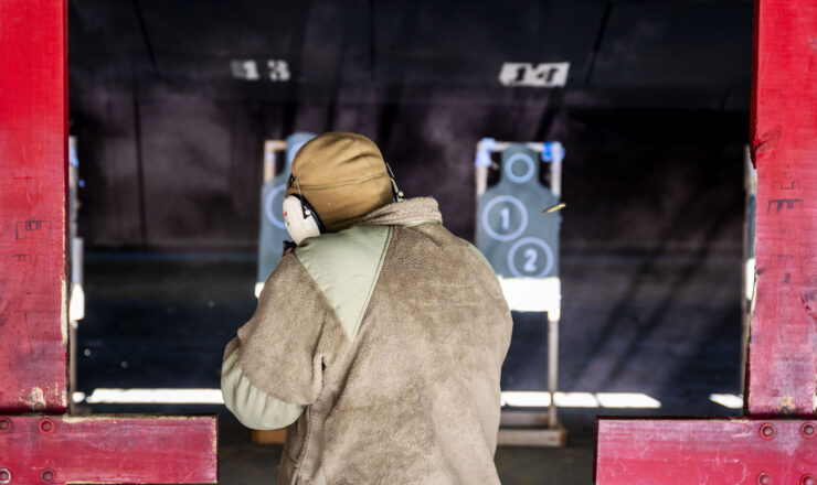 U.S. Air Force Staff Sgt. Joey Kornegay, 437th Aerial Port Squadron special handling technician, fires an M4 rifle during qualification class at Joint Base Charleston, South Carolina, Dec. 3, 2024. Qualifications with sidearms and rifles are required for various career fields to ensure Airmen are proficient with their service weapons. (U.S. Air Force photo by Staff Sgt. Jonathan McElderry)