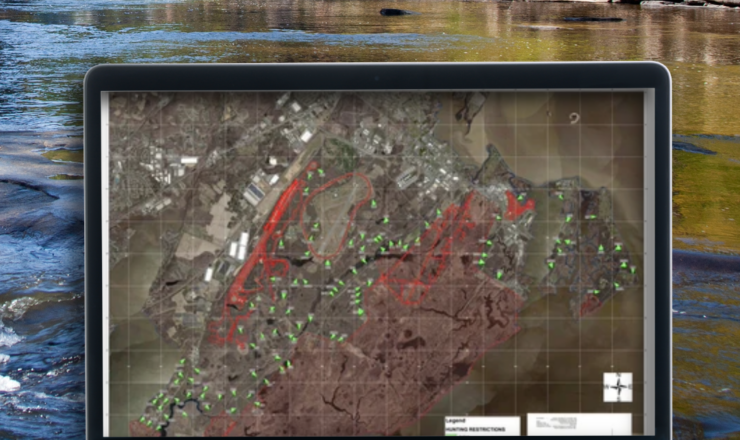 A computer showing an image of a hunting map for Aberdeen proving ground