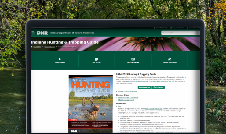computer showing hunting regulations for indiana