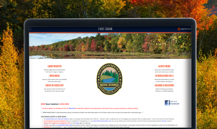 computer showing the isportsman portal page for fort drum