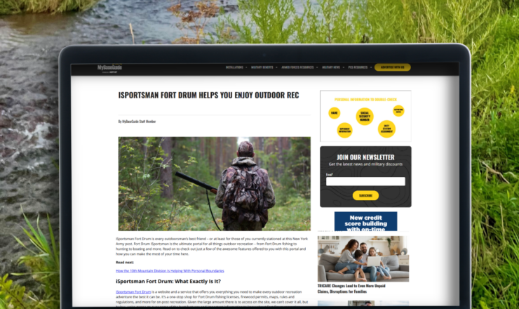 computer showing an article on isportsman at fort drum