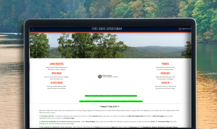 computer showing the isportsman portal page for fort knox