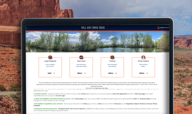 computer showing the isportsman portal page for hill air force base