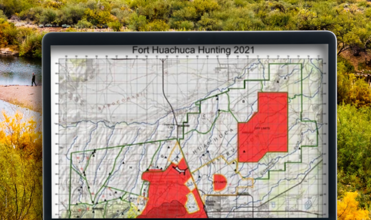 computer showing hunting maps for fort huachuca
