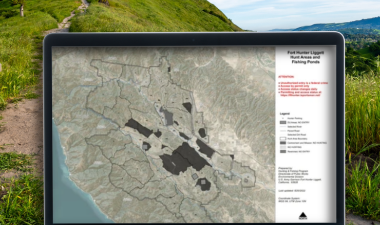 computer showing hunting maps for fort hunter liggett