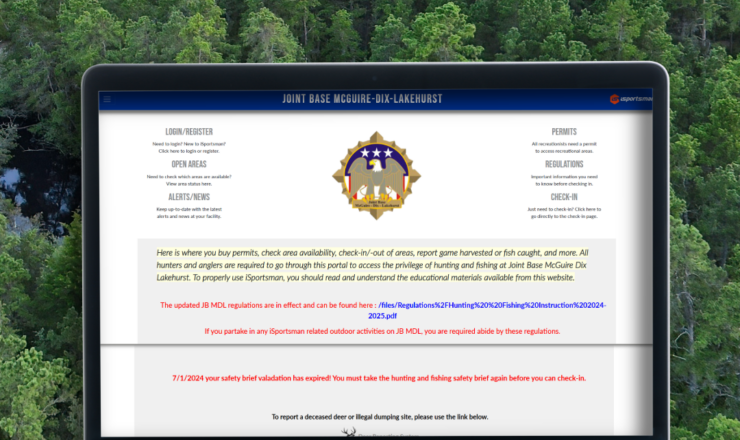computer showing the isportsman portal page for JBMDL