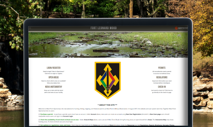 computer showing the isportsman portal page for fort leonard wood