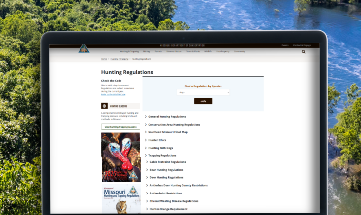 computer showing hunting regulations for missouri