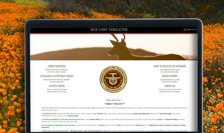 computer showing the isportsman portal page for camp pendleton