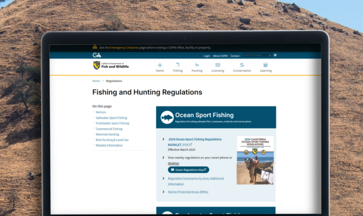 computer showing hunting regulations for california