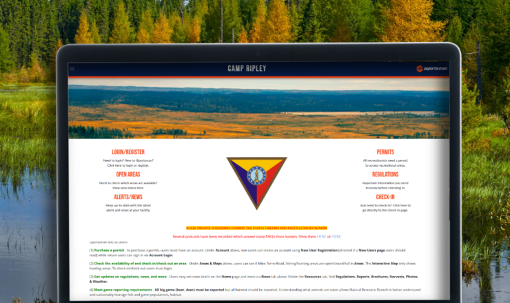 computer showing the isportsman portal page for camp ripley