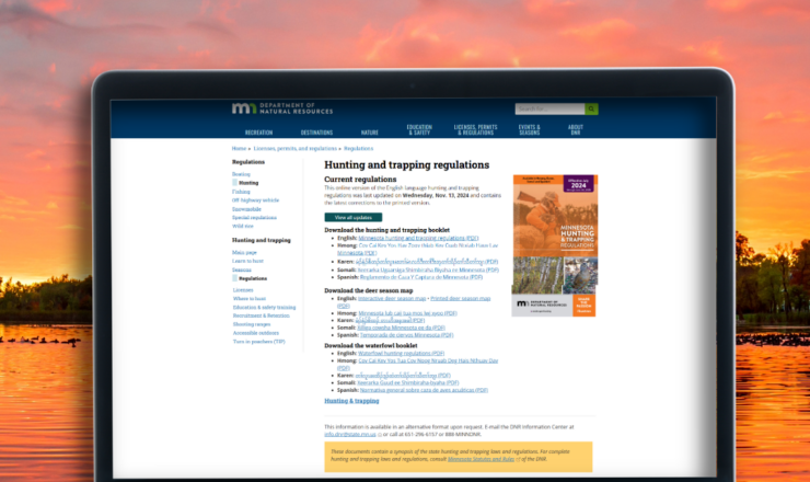 computer showing hunting regulations for minnesota