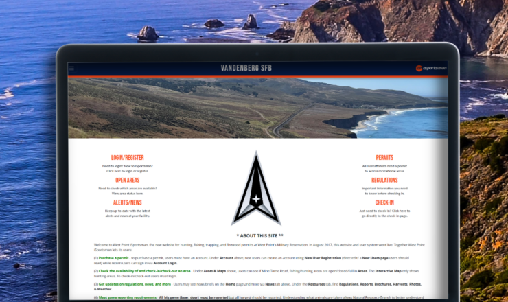 computer showing the isportsman portal page for vandenberg sbf