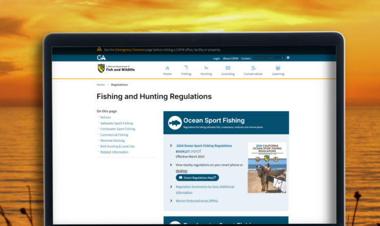 computer showing hunting regulations for california
