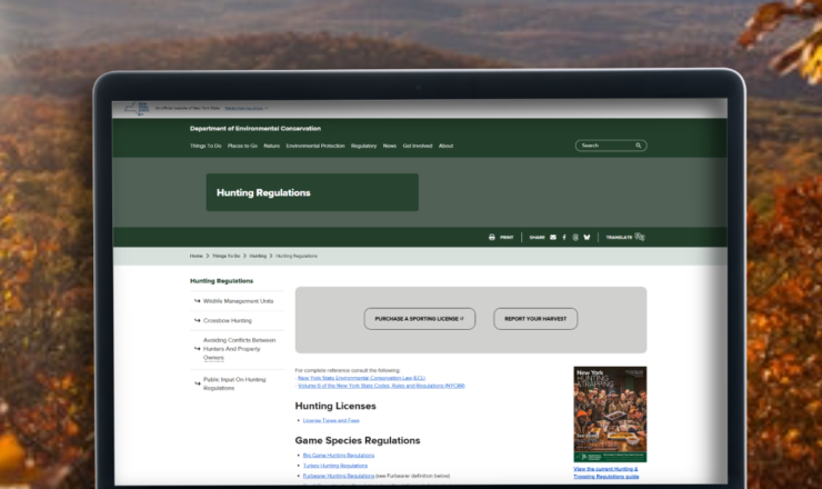 computer showing hunting regulations for new york state