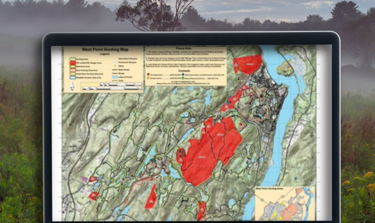 computer showing hunting maps for west point military academy