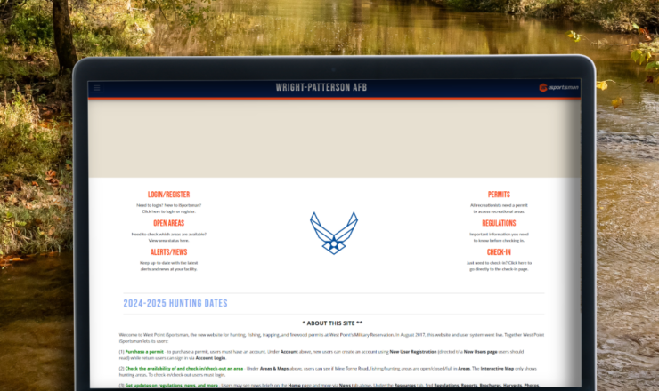 computer showing the isportsman portal page for wright patterson air force base