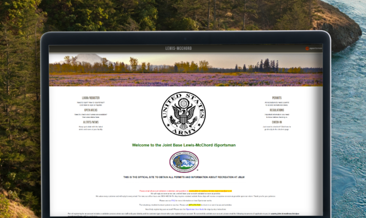 computer showing the isportsman portal page for JBLM
