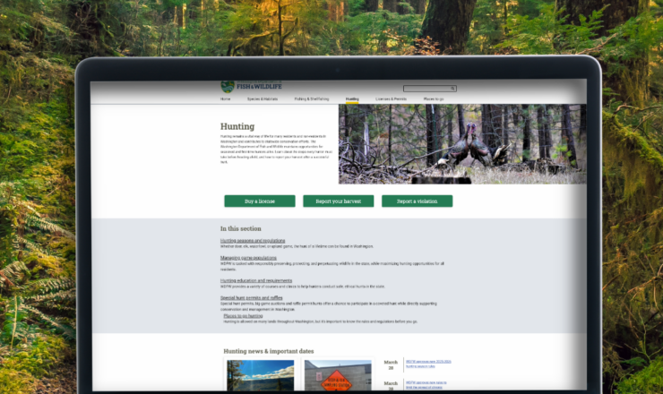 computer showing hunting regulations for washington state
