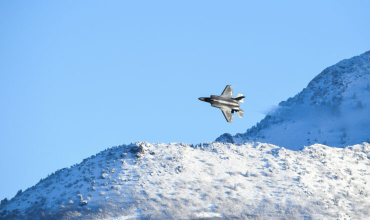 An F-35A Lightning II with the F-35 Demonstration Team flies over Hill Air Force Base, Utah during a demonstration practice Jan. 10, 2020. The F-35 Demo Team is scheduled to perform at 22 airshows during the 2020 season and is now assigned to the 388th Fighter Wing under Air Combat Command. (U.S. Air Force photo by R. Nial Bradshaw)