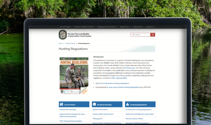 computer showing hunting regulations for Florida