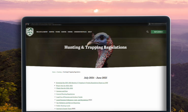 Computer showing the hunting regulations page for Virginia