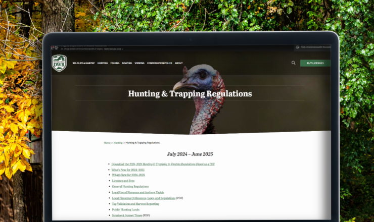 Computer showing the hunting regulations page for fort belvoir