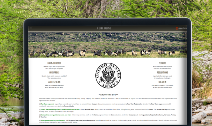 computer showing the isportsman portal page for fort bliss