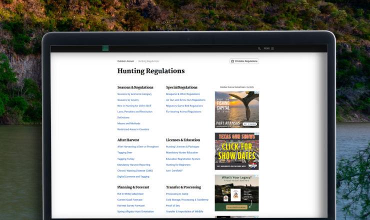 computer showing hunting regulations for texas