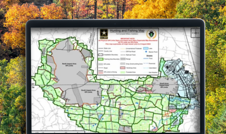 computer showing hunting maps for fort campbell