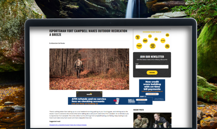 A computer screen showing an article about iSportsman at fort campbell on mybaseguide.com