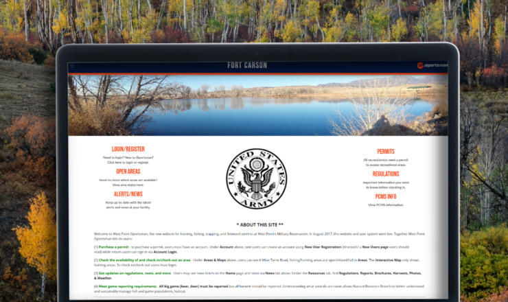 computer showing the isportsman portal page for fort carson