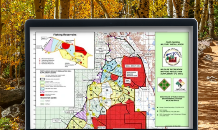 computer showing hunting maps for fort carson