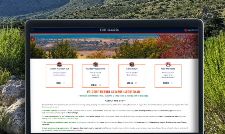 computer showing the isportsman portal page for fort Cavazos