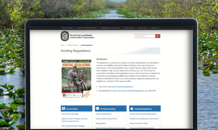computer showing hunting regulations for florida