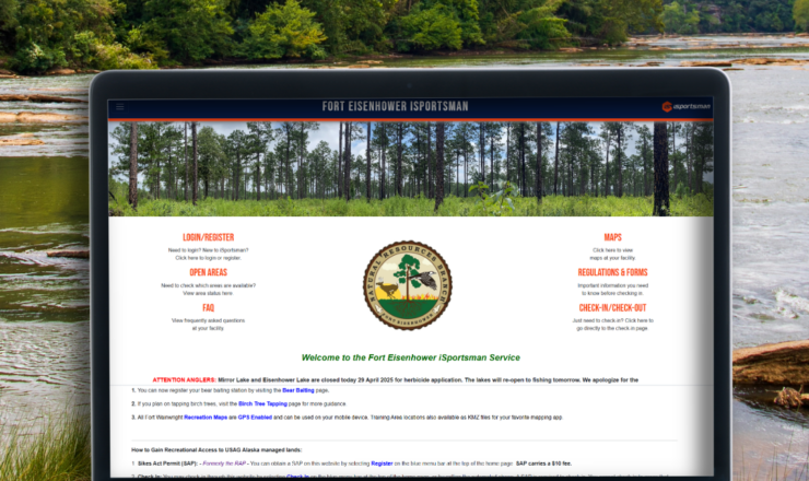 computer showing the isportsman portal page for fort eisenhower