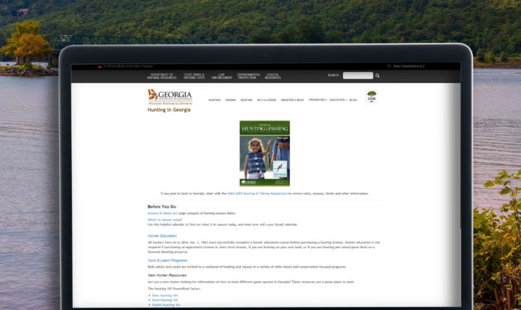 computer showing hunting regulations for georgia