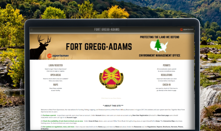 computer showing the isportsman portal page for fort gregg-adams