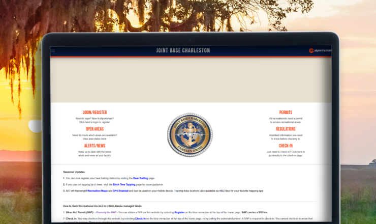 computer showing the isportsman portal page for joint base charelston