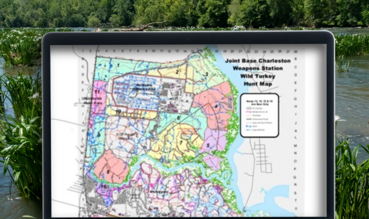 computer showing hunting maps for joint base charelston