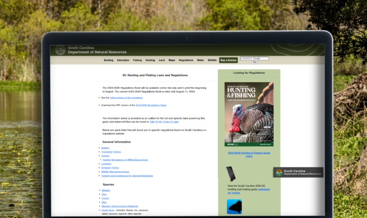 computer showing hunting regulations for south carolina