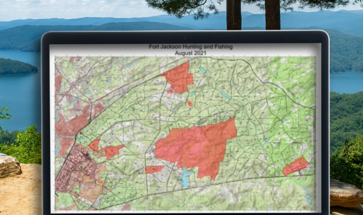 computer showing hunting maps for fort jackson