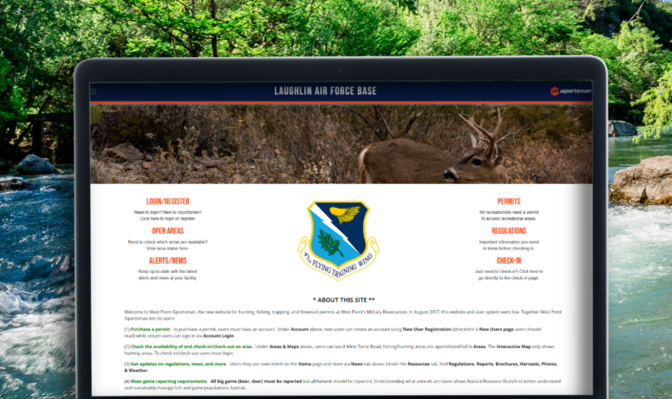 computer showing the isportsman portal page for Laughlin air force base