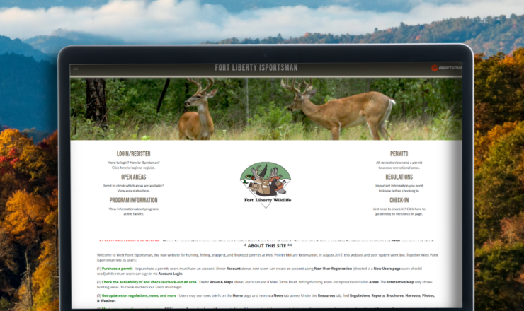 A computer showing the iSportsman portal page for Fort Liberty