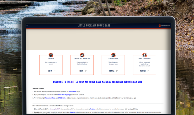 computer showing the isportsman portal page for little rock afb