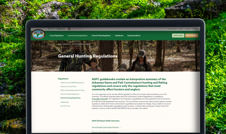 computer showing hunting regulations for arkansas
