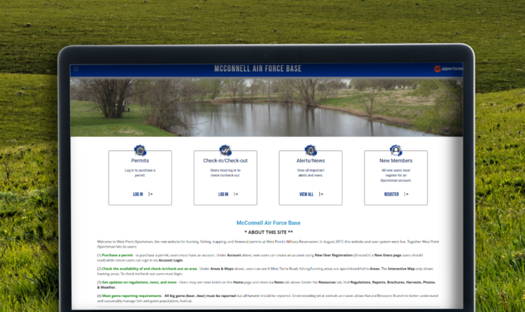 computer showing the isportsman portal page for mcconnell air force base