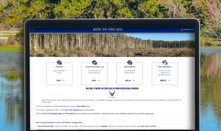 computer showing the isportsman portal page for moody air force base