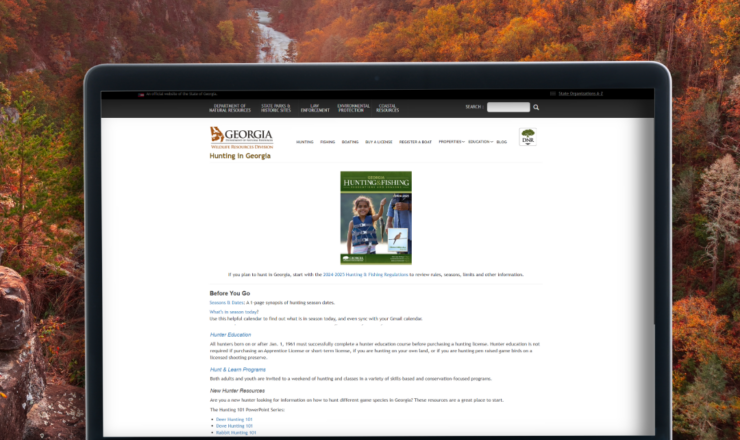 computer showing hunting regulations for georgia